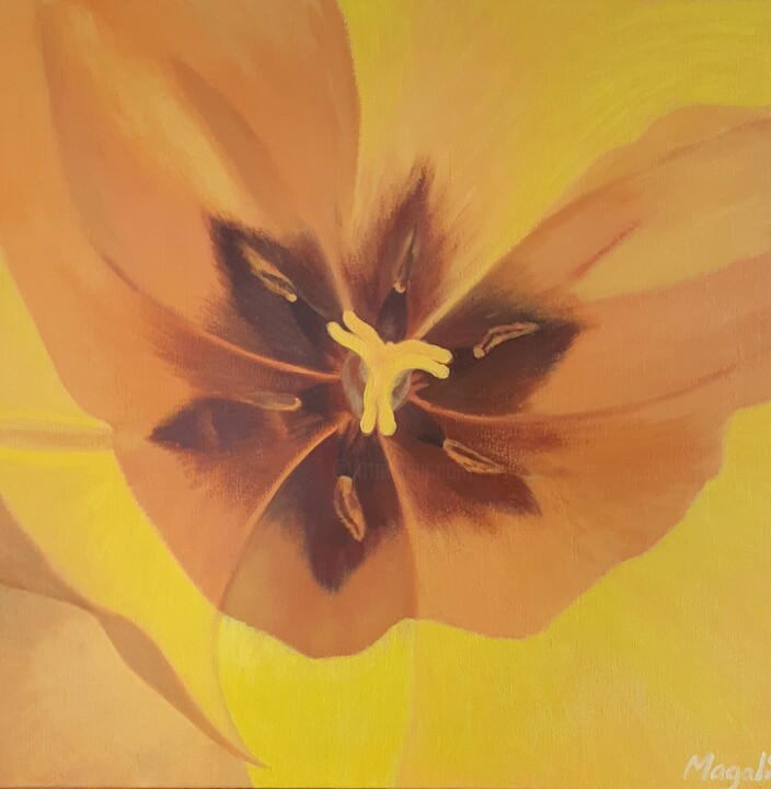 Peinture intitulée "Au coeur d'une tuli…" par Magali Augris, Œuvre d'art originale, Acrylique Monté sur Châssis en bois