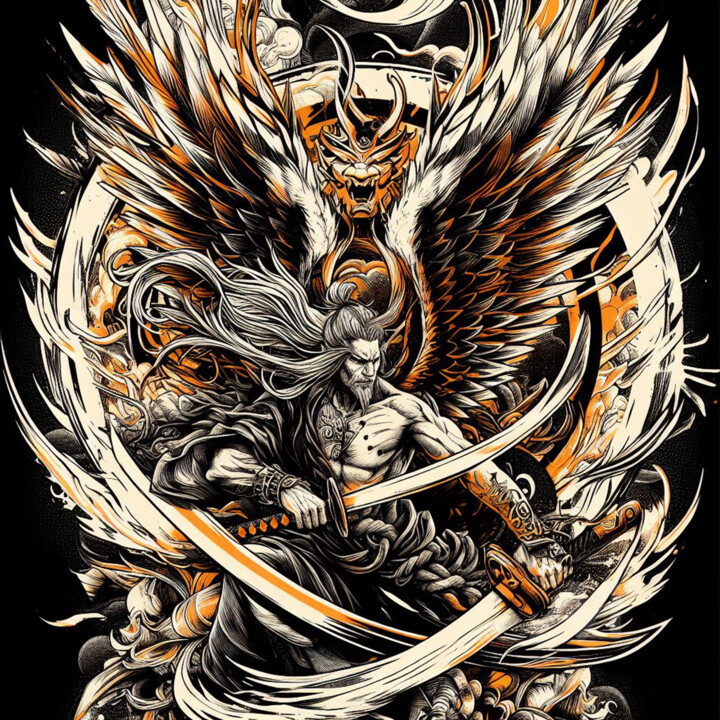 L'ange guerrier du soleil levant 数字艺术
