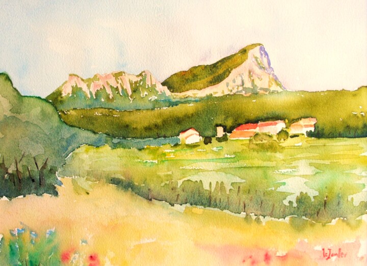 Peinture intitulée "Le Pic Saint-Loup v…" par Jean-Noël Le Junter, Œuvre d'art originale, Aquarelle Monté sur Panneau de bois