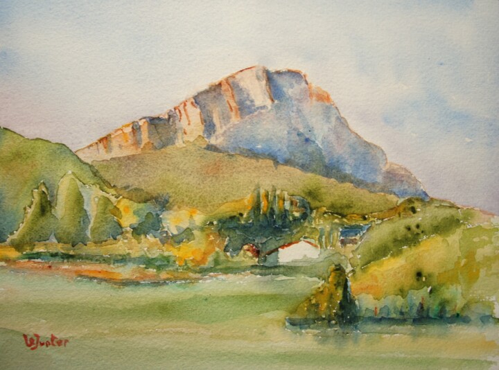 Peinture intitulée "Le Pic Saint-Loup e…" par Jean-Noël Le Junter, Œuvre d'art originale, Aquarelle Monté sur Panneau de bois