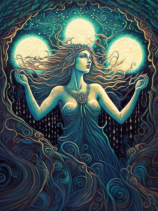 Digital Arts titled "Goddess Nyx #2" by Piotr Alaborski, Original Artwork, Digital Painting