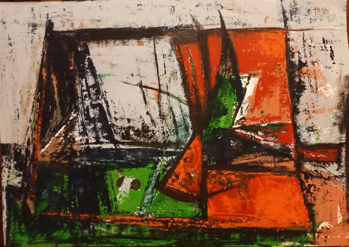 Peinture intitulée "l'impacte" par Frédérique Manley, Œuvre d'art originale, Huile