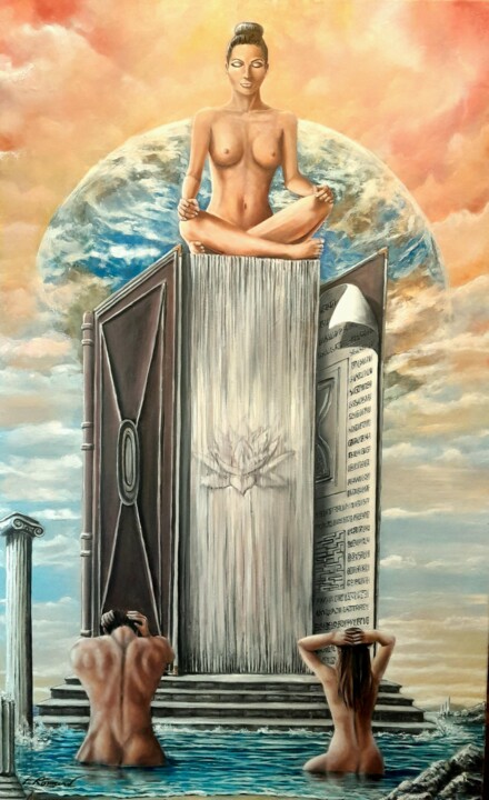 Déesse Gaia et les petits humains 绘画, 51.2x31.9 in
