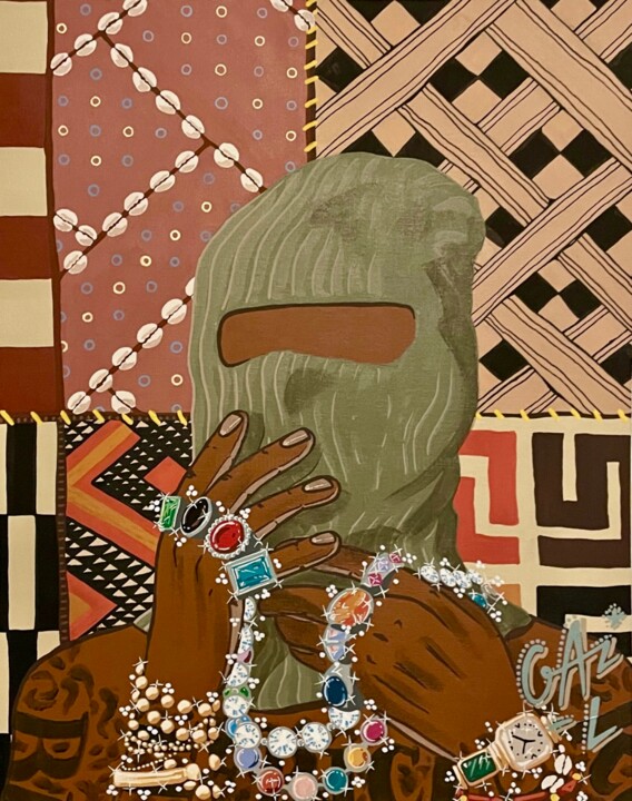 AFRICAN DRIP - RAPHIA KUBA - CEL 08 绘画, 19.7x15.8 in