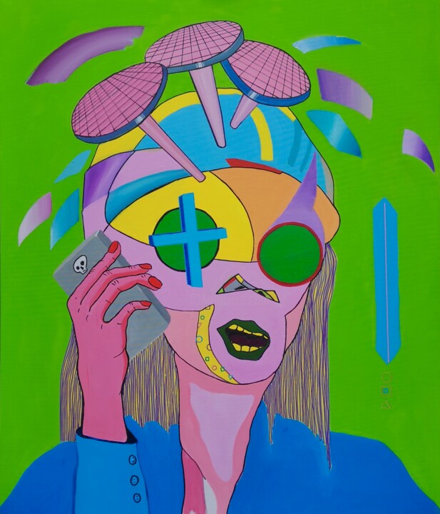 Schilderij getiteld ""Mir geht's ausgeze…" door P.K., Origineel Kunstwerk, Olie