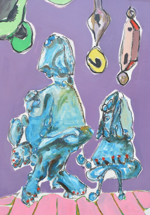 Schilderij getiteld "Hänsel und Gretel" door P.K., Origineel Kunstwerk, Olie