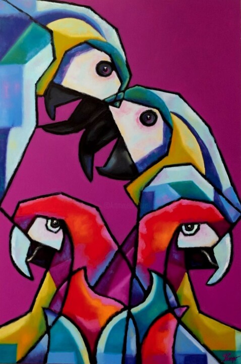 Parrots Painting, 59.1x39.4 in