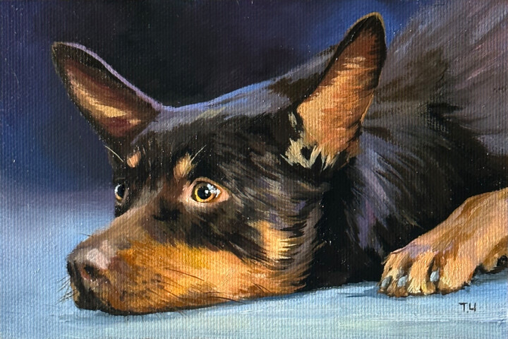 Miniature "English Toy Terrier" 绘画, 3.9x5.9 in