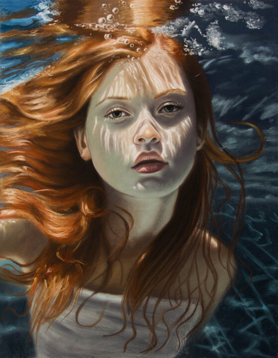 Redhead under water Tekening, 25,6x19,7 in