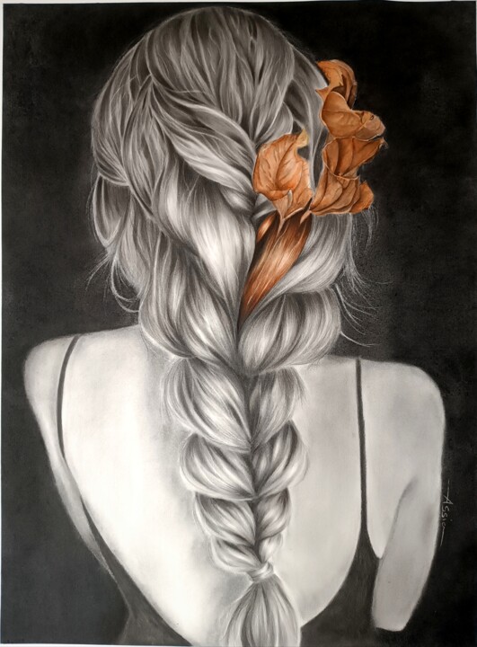 Pittura intitolato "Mèche d'anthurium" da Assia Benkahoul, Opera d'arte originale, Grafite