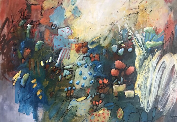 Painting titled "COSMOGONIE" by Francine Scrignac, Original Artwork, Acrylic Mounted on Wood Stretcher frame