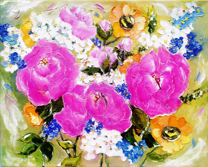 Peony Painting Hydrangea Original Art 绘画, 16x20 in