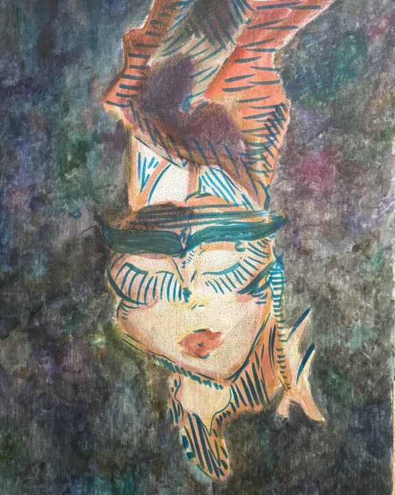 Warrior-Woman 绘画, 19.7x9.8 in