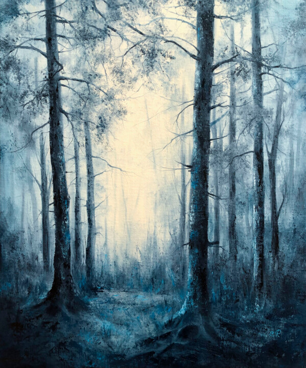 Forest Oil Mystical Painting Forêt Malarstwo, 21,7x17,7 in