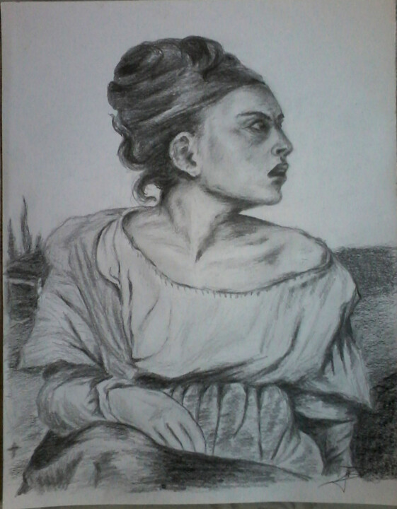 Dessin intitulée "L'Orpheline de Dela…" par Isabelle Blanc, Œuvre d'art originale, Crayon