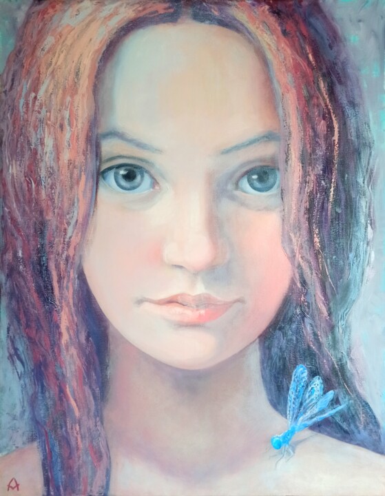 Картина под названием "Blue Dragonfly" - Alyona Masterkova, Подлинное произведение искусства, Масло