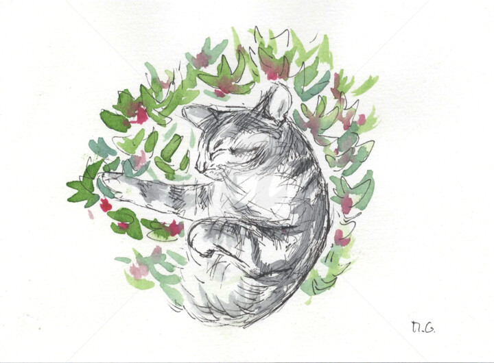 Drawing titled "Chat" by Mgr, Original Artwork, Ink