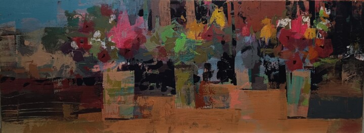 Painting titled "Flowers and more co…" by Agus Vaquero, Original Artwork, Acrylic Mounted on Wood Stretcher frame