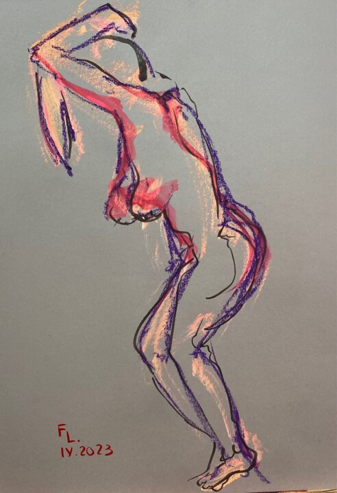 DESSIN ACRYLIQUE ET CRAIE ENCADRE 10 绘画, 15.8x11.8 in