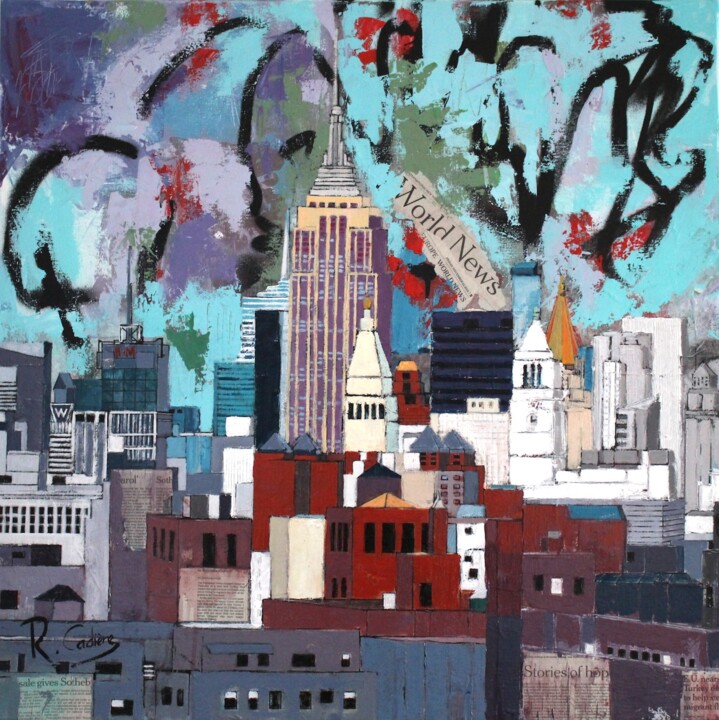 Peinture intitulée "Manhattan DownTown…" par Robert Cadiere, Œuvre d'art originale, Acrylique Monté sur Châssis en bois