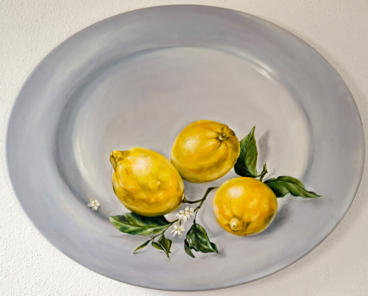 Lemons on a plate 绘画, 15.8x19.7 in