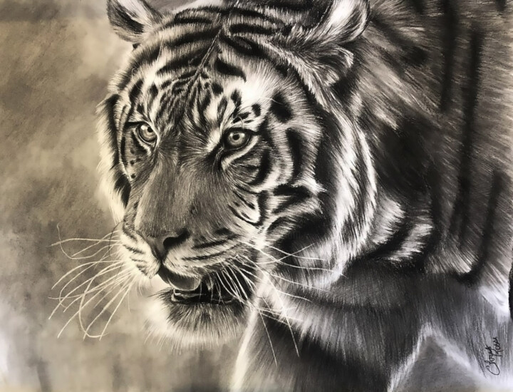 Dessin intitulée "Kan" par Christelle Rossi Ligouzat (Chris Rossi), Œuvre d'art originale, Fusain