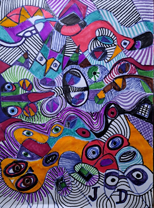 Les Yeux Dans les Yeux 绘画, 16.5x11.6 in