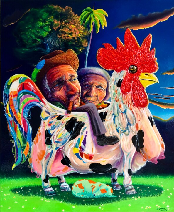 AMANECER,ORIGINAL OLIO/LIENZO ARTE CUBANO SURREALISTA 绘画, 23x19 in