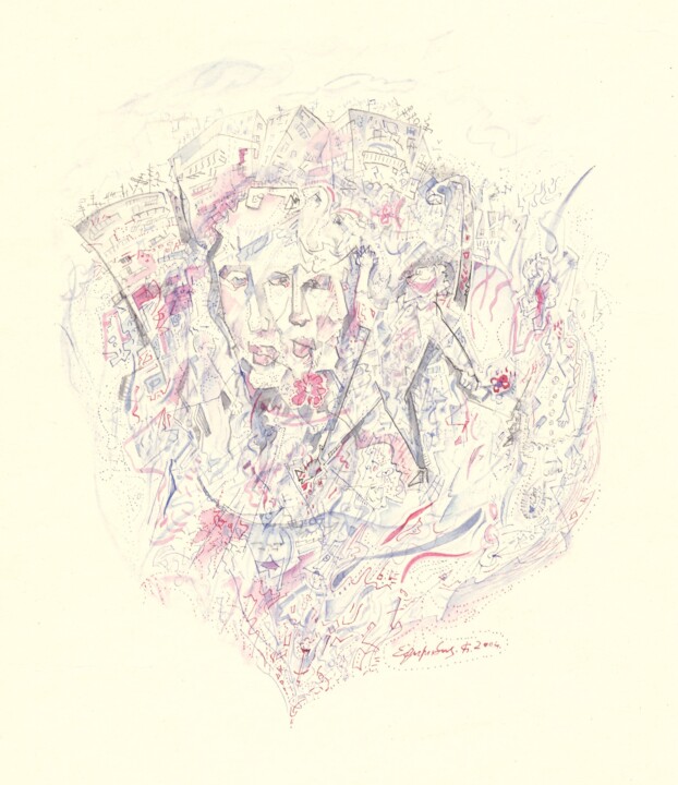 people in the city 绘画, 8.3x7.1 in