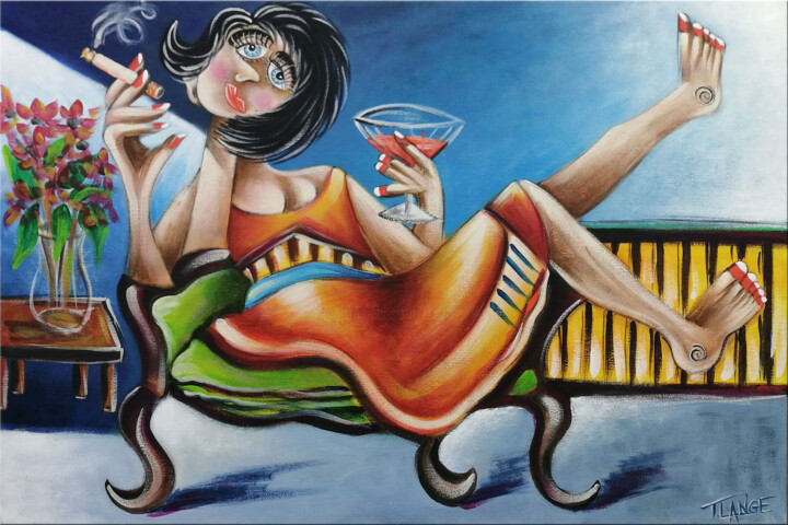 Woman Chillout #M210 绘画, 15.8x23.6 in