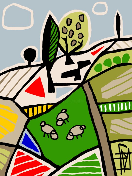 paysage au 3 moutons 数字艺术