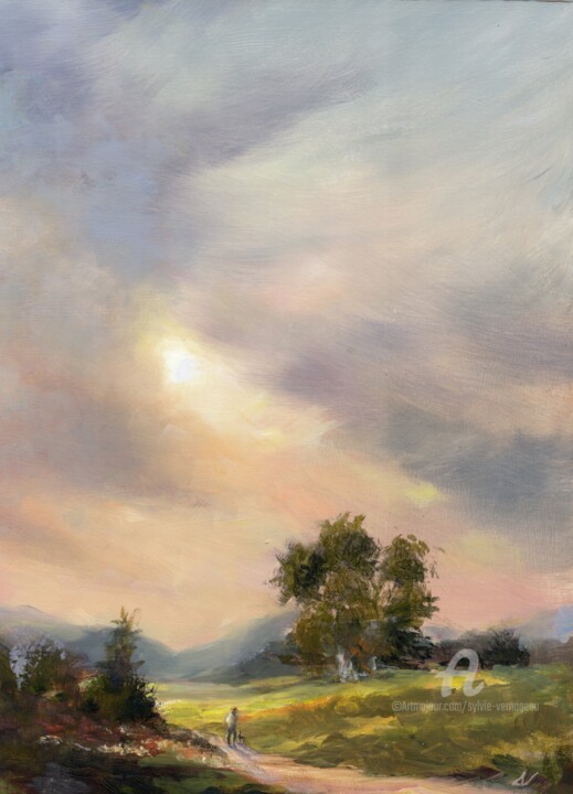 Peinture intitulée "Paysage de campagne" par Sylvie Vernageau, Œuvre d'art originale, Huile