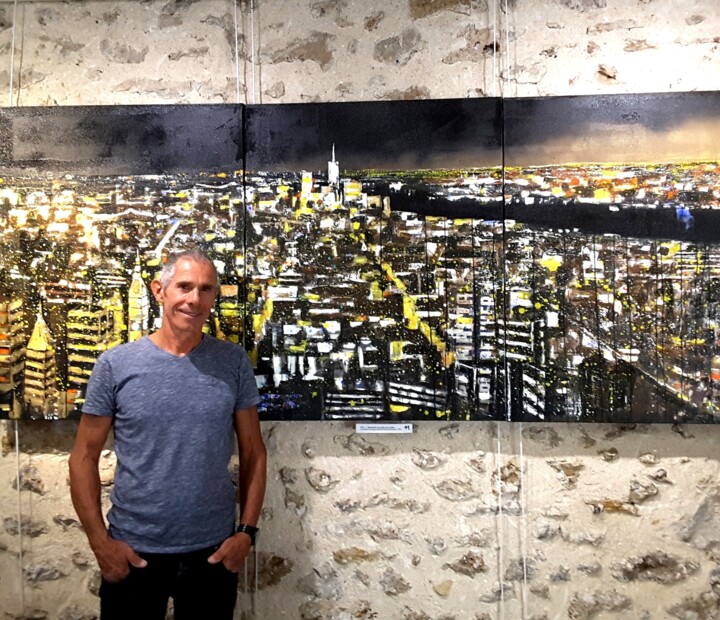 Peinture intitulée "Manhattan from ESB" par Robert Cadiere, Œuvre d'art originale, Acrylique Monté sur Châssis en bois