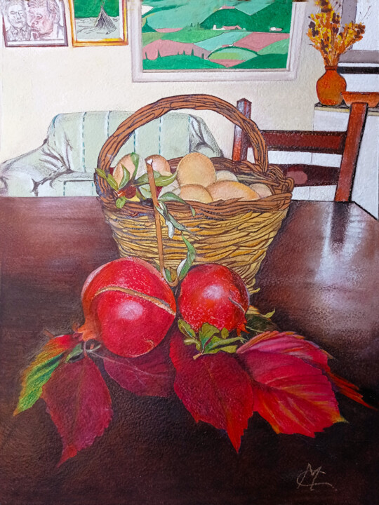 Melograni e uova in Casetta Meri. 绘画, 15.8x11.8 in