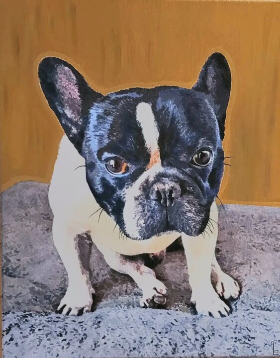 Portrait de Bouledogue fantaisie Schilderij, 16,5x11,7 in