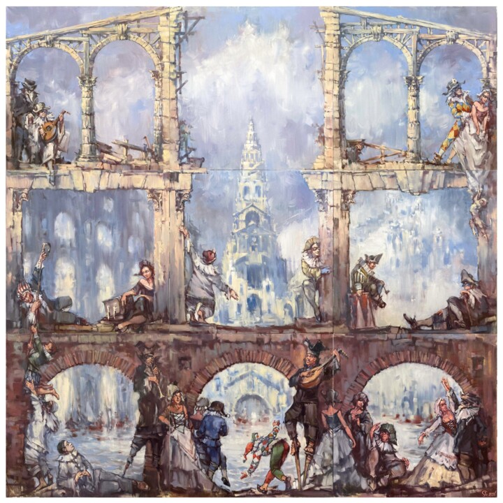 Сommedia dell'arte. Polyptych 绘画, 118.1x118.1 in