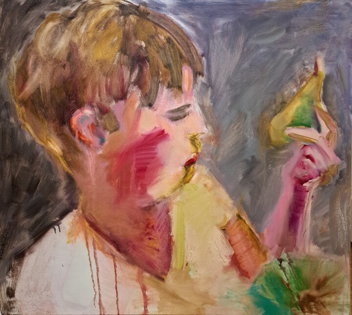Мальчик с грушей 绘画, 31.9x35.4 in