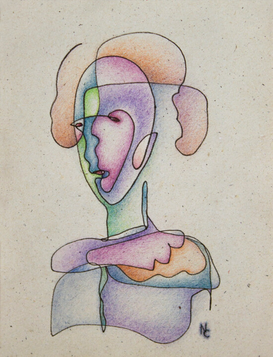 Dessin intitulée "Neon Woman, Drawing…" par Nikolay Starostenko, Œuvre d'art originale, Conté