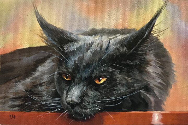 Miniature "Maine Coon" 绘画, 3.9x5.9 in
