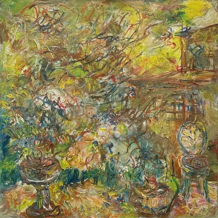 Painting titled "English Garden" by Natalia Chernogolova, Original Artwork, Oil Mounted on Wood Stretcher frame