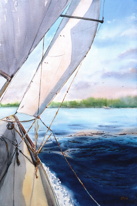 Под парусами 绘画, 22.1x15 in