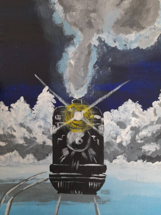 Painting titled "Train original pain…" by Maryna Yasar, Original Artwork, Acrylic