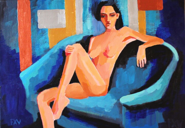 Nu sur divan 绘画, 19.7x27.6 in
