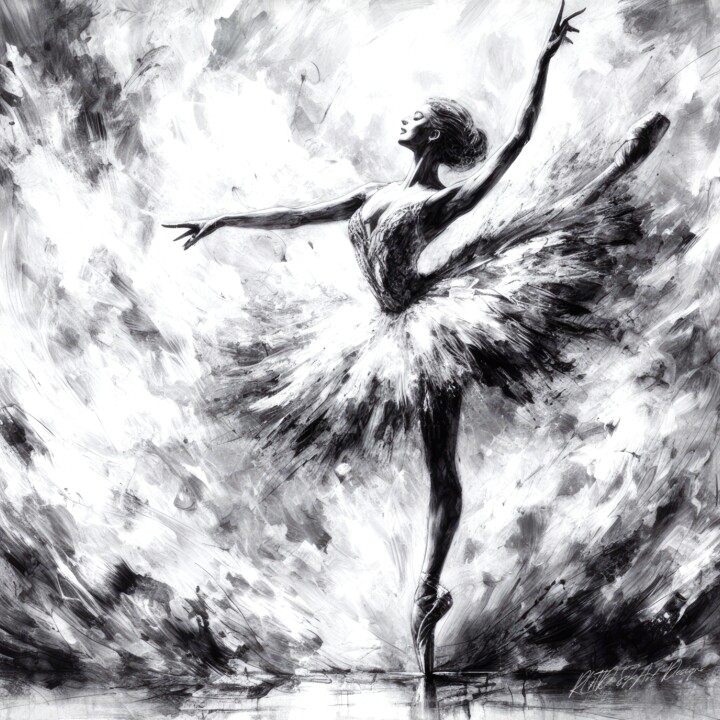 Ballet Dance - Black And White Ballerina 数字艺术