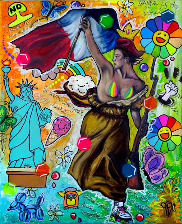 Tableau Pop Art Liberté Delacroix Original Unique 绘画, 24x19.7 in