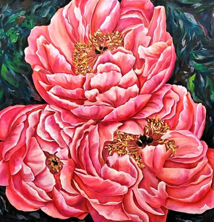 Peony flowers 绘画, 30x30 in