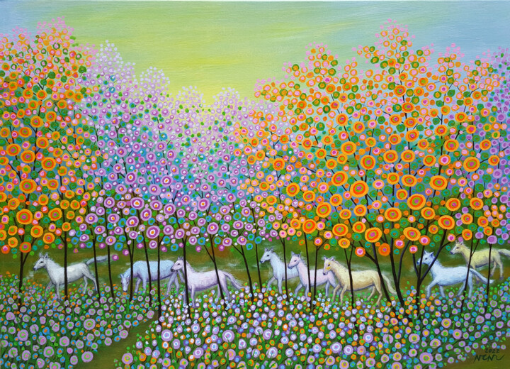 Horses and flowers Pittura, 31,5x43,3 in