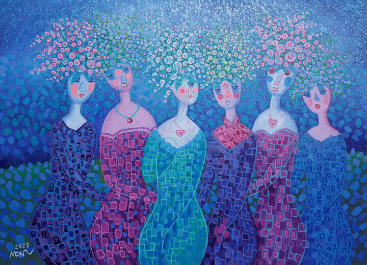 Girls who love flowers 绘画, 31.5x43.3 in