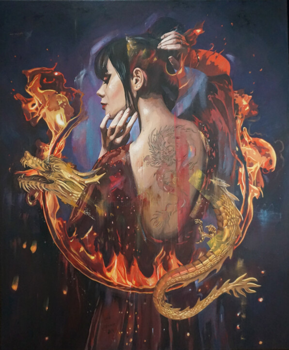 Dragon girl II 绘画, 47.2x39.4 in