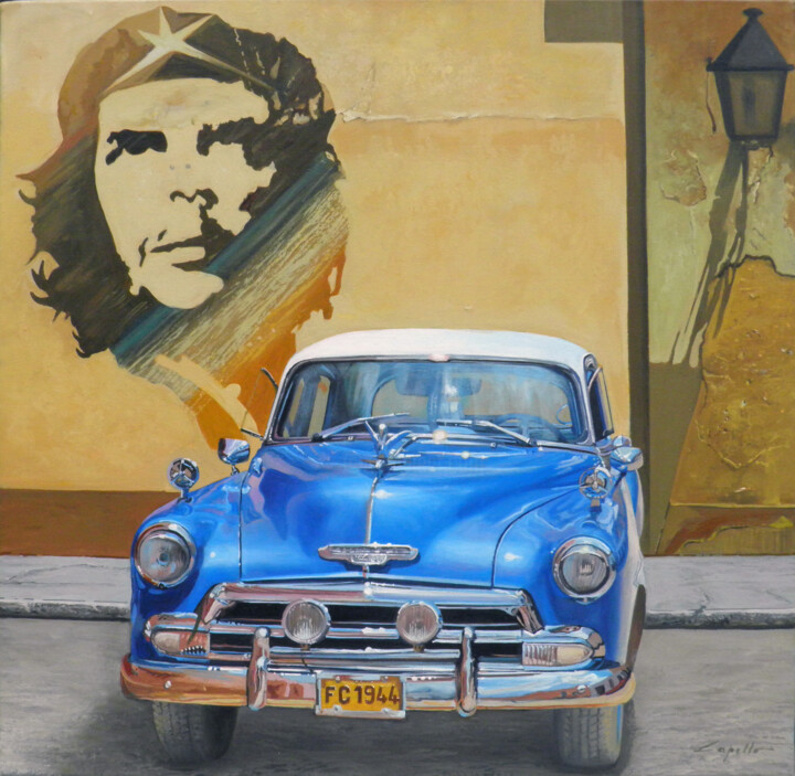 Cuban car blu 绘画, 15.8x15.8 in